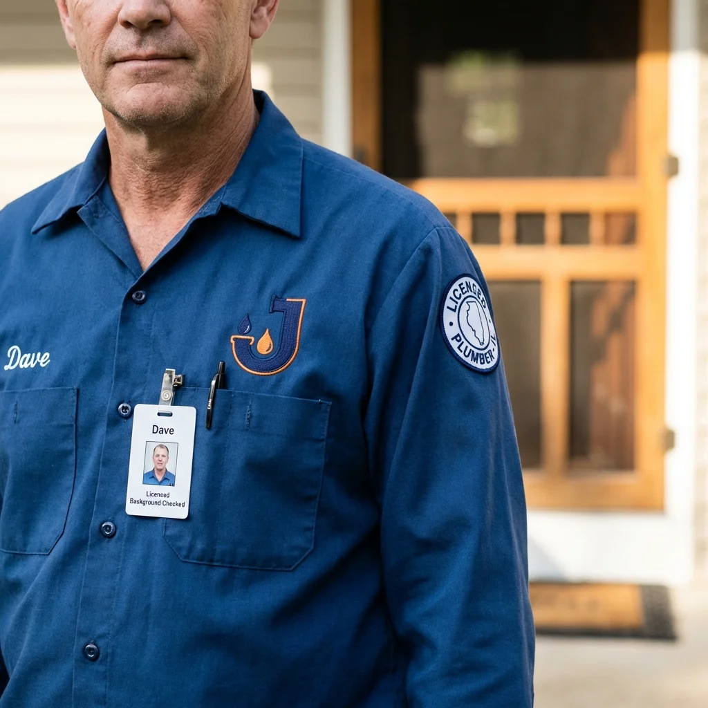 Licensed plumber showing ID badge in Point Roberts, WA
