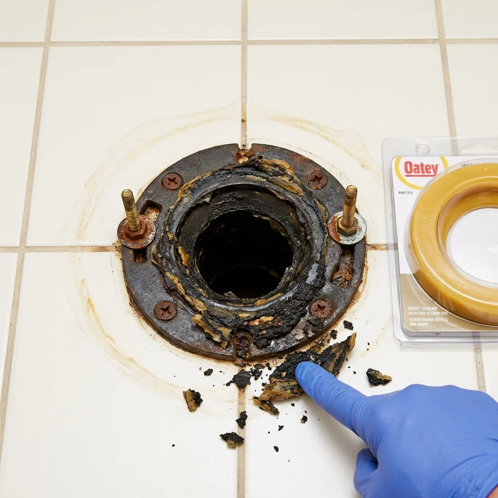 Failed wax ring showing water seepage at the base of a toilet in a Point Roberts, WA home